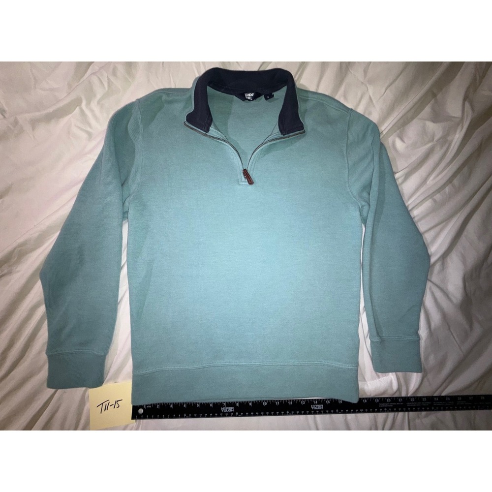 Lands End Mens Small Seafoam Green Ribbed Quarter Zip Pullover Sweater T11-15